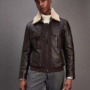 Tommy Hilfiger Dark Brown Leather Bomber Jacket